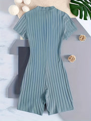 Ribbed Lounge Romper Short Sleeve Zipper Romper Women's Loungewear