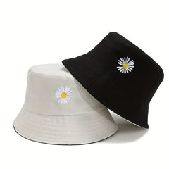 Daisy Print Fisherman Hat Reversible Sunscreen Basin Cap Lightweight Bucket Hats