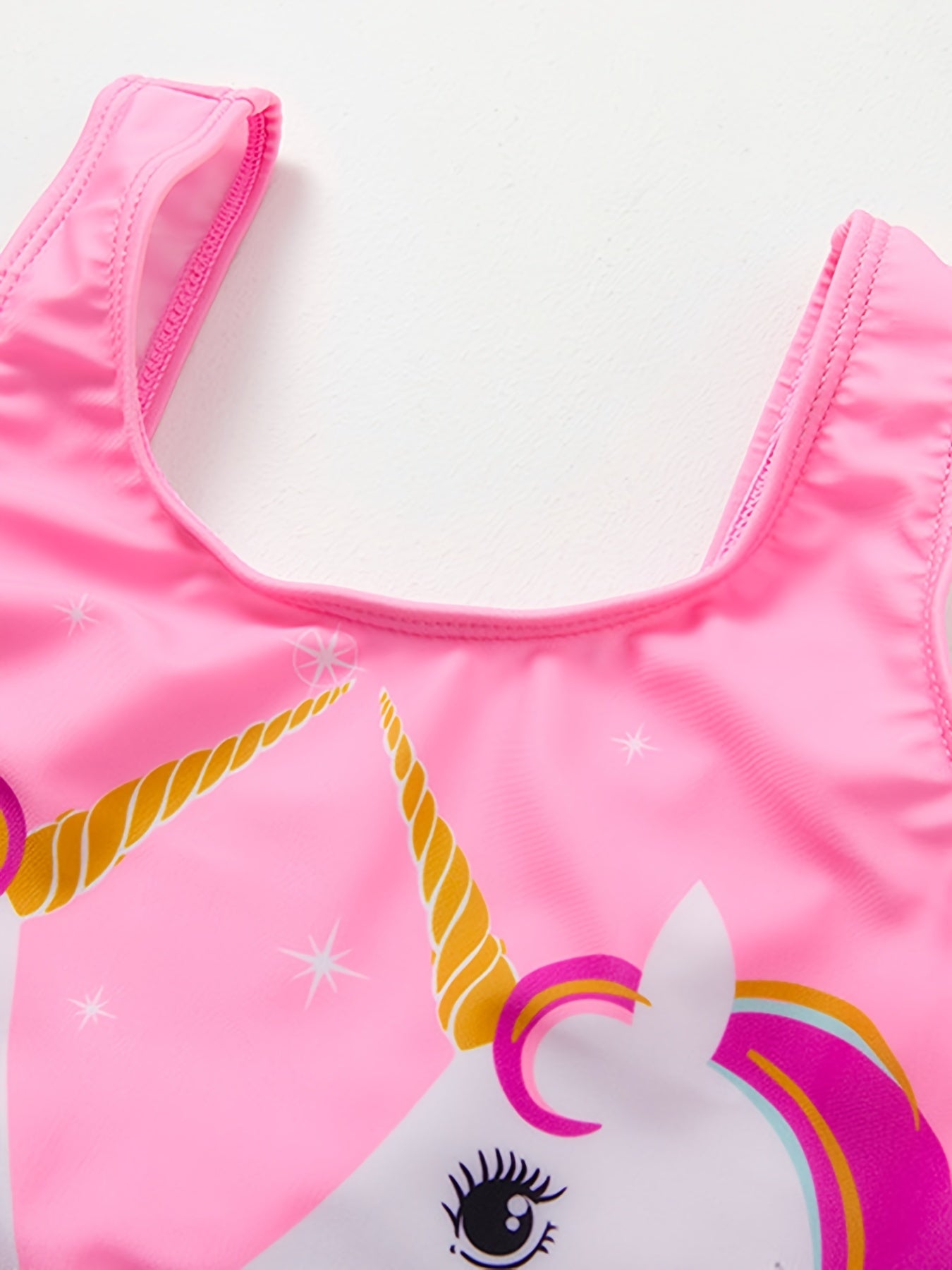 Girls Pink Unicorn One Piece Swimsuit Ruffles Patchwork Beach Bathing Suit