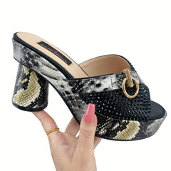 Women's Snakeskin Platform Heel Sandals Peep Toe Party Shoes