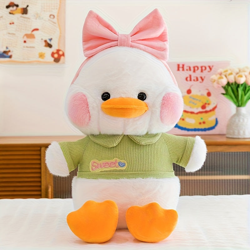 Cute Plush Duck Stuffed Animal with Big Bow Pink Soft Fluffy Fabric