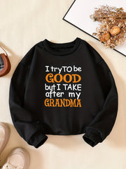 Slogan Print Boys Sweatshirt Long Sleeve Crew Neck Kids Clothing