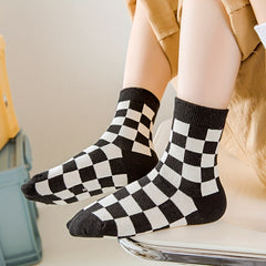 5 Pairs Kids Striped Crew Socks for Spring Autumn