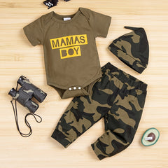 Baby Boys Casual MAMA S BOY Romper & Camouflage Pants Set