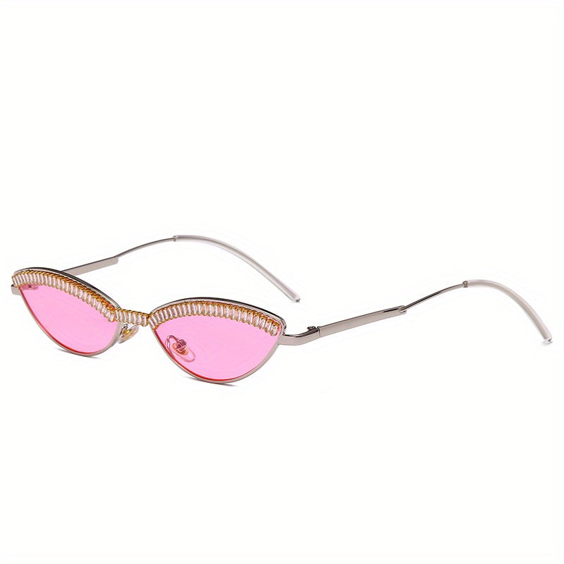 Y2K Zircon Oval Sunglasses Metal Photo Booth Props Glasses UV400