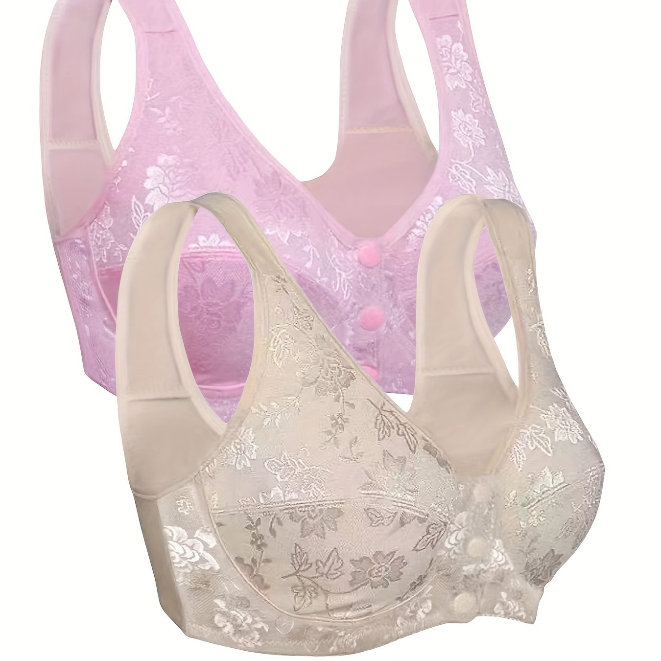 2 Pack Plus Size Bra Set Women's Plus Floral Print Wireless