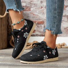 Floral Print Sneakers Lace Up Outdoor Shoes Lightweight Low Top