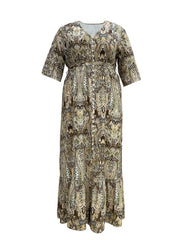 Boho Maxi Smock Dress Plus Size Paisley Print V Neck Half Sleeve