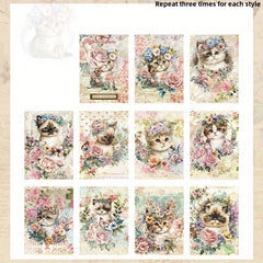 30pcs Cat Collage Paper Pack Garden Cat Series Floral Decoration