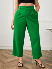 Plus Size Button Front Straight Leg Trousers