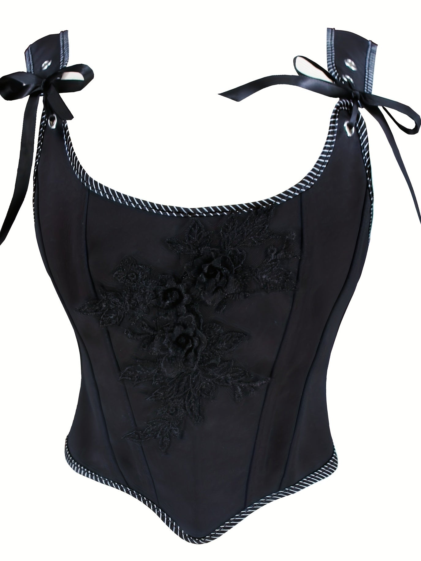 Floral Applique Shaping Tank Top Lace Up Tummy Control Slimmer Top