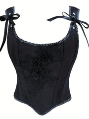 Floral Applique Shaping Tank Top Lace Up Tummy Control Slimmer Top
