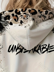 Leopard Print Letter Graphic Hoodies Girls Comfy Pocket Pullover Kids Clothes