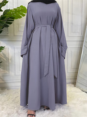 Casual Abaya Dress Women's Plus Solid Long Sleeve Round Neck Maxi Jala