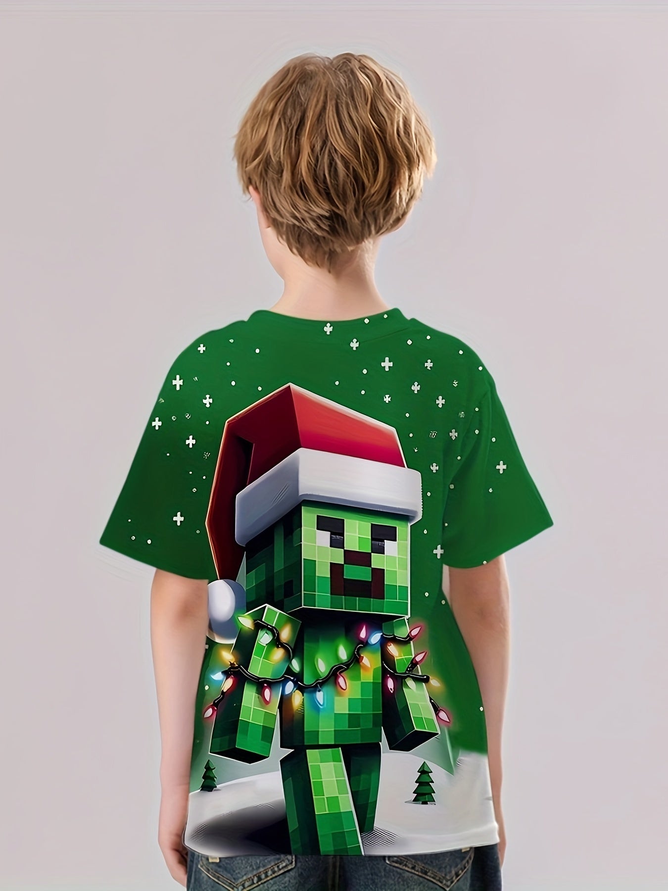 Christmas Pixel Zombie Print Boys T-shirt Short Sleeve Top