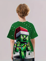 Christmas Pixel Zombie Print Boys T-shirt Short Sleeve Top