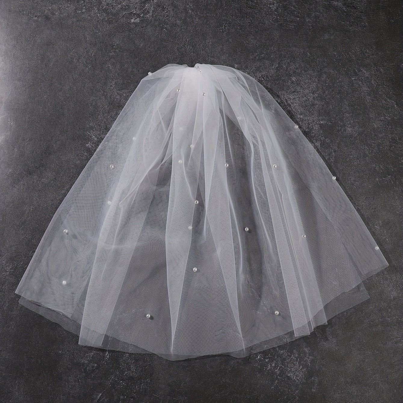 Mesh Head Veil With Comb Double Layer Bridal Veil Faux Pearl