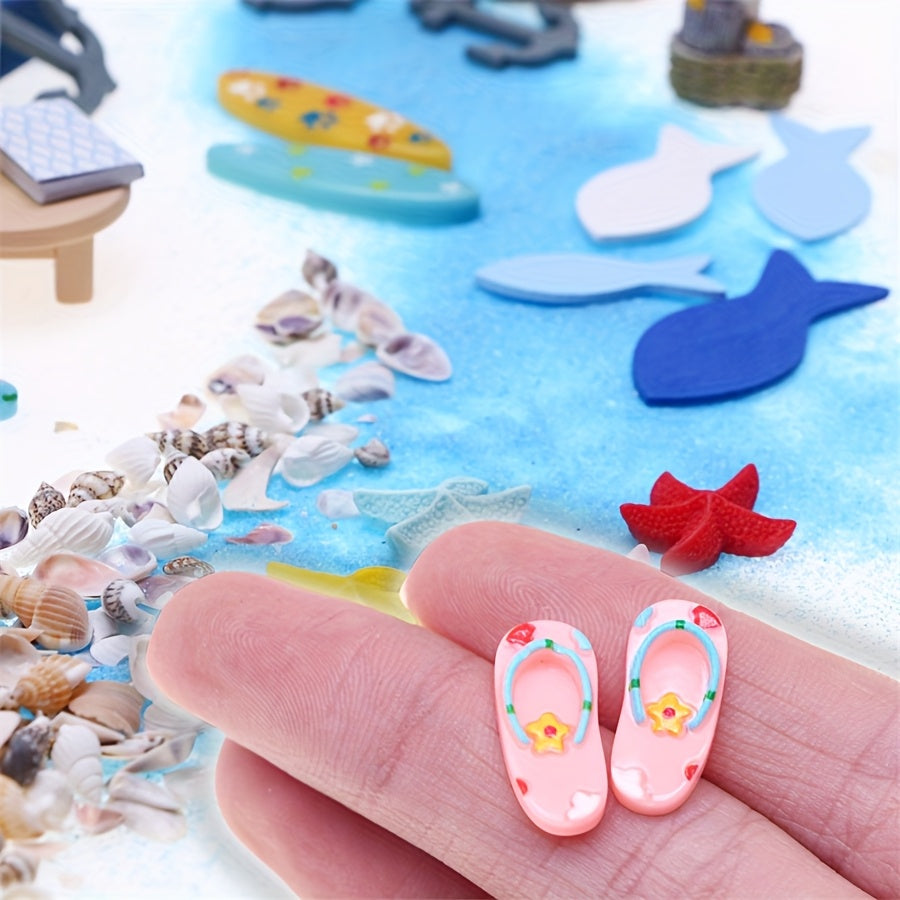 Resin Slipper Model with Tiny Beach Scene & Flip Flop Accessories for Dollhouses