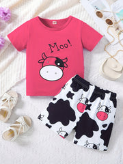 2pcs Girl's Sets Cow Print Shorts Suit Kids Summer Clothes