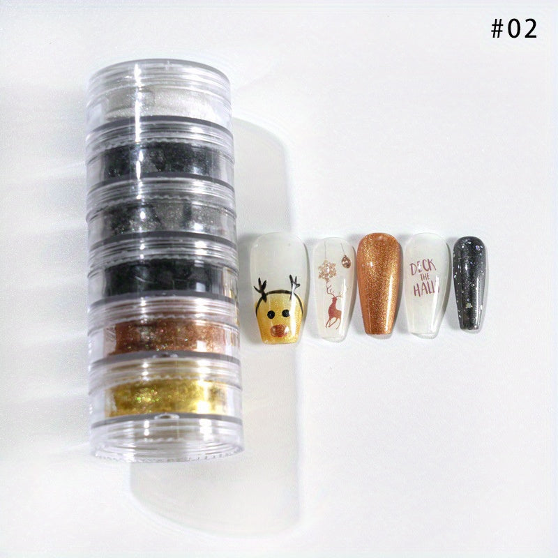 6PCS Christmas Pearl Powder Set Nail Glitter Magic Mirror Cloud Brocade DIY