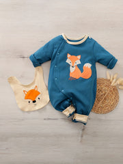 Fox Pattern Cotton Baby Jumpsuit with Bib