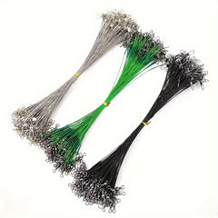 10pcs Stainless Steel Fishing Wire Leader w/ Swivel Snap Silvery Green 5.91in