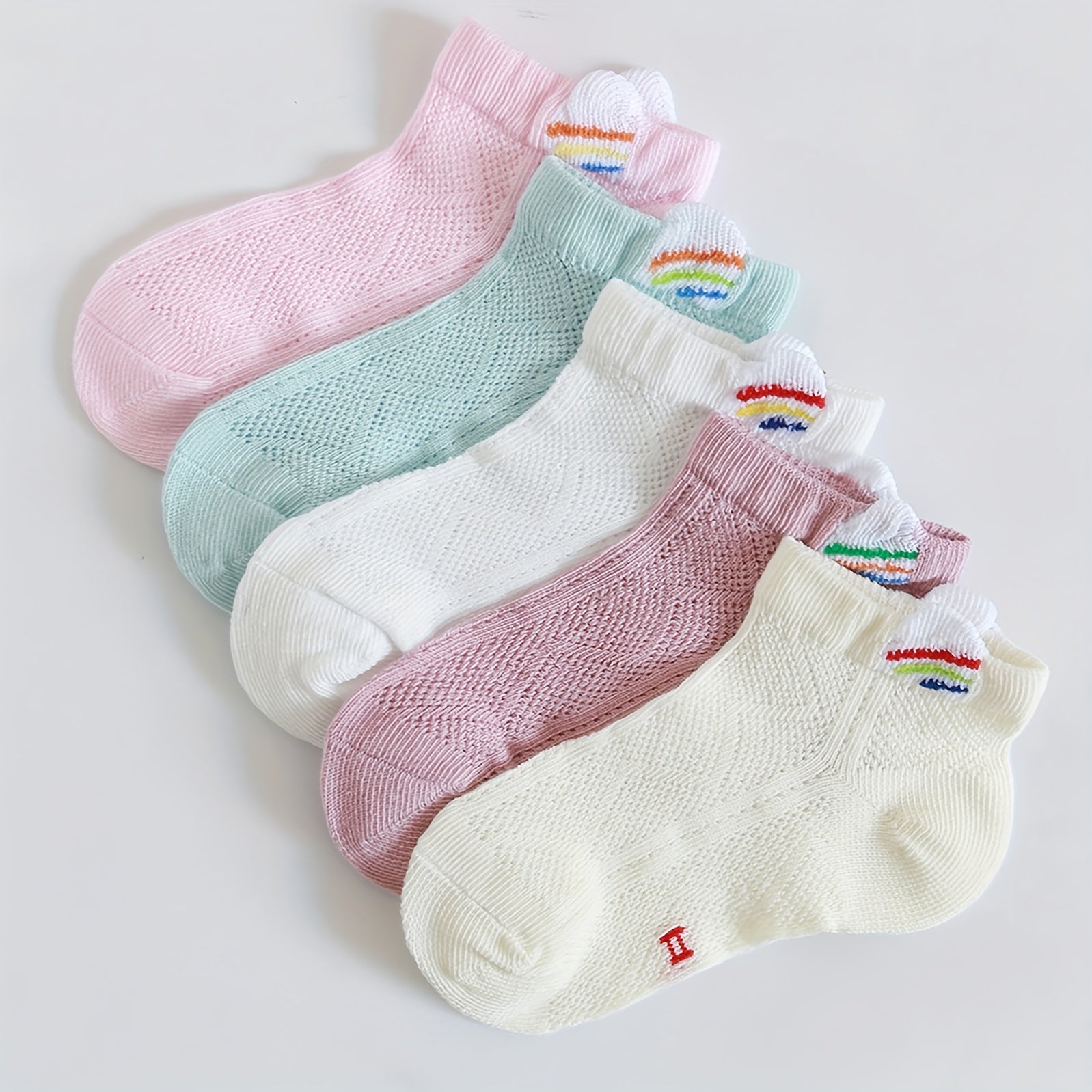 5 Pairs Girls Mesh Breathable Crew Socks Spring Summer