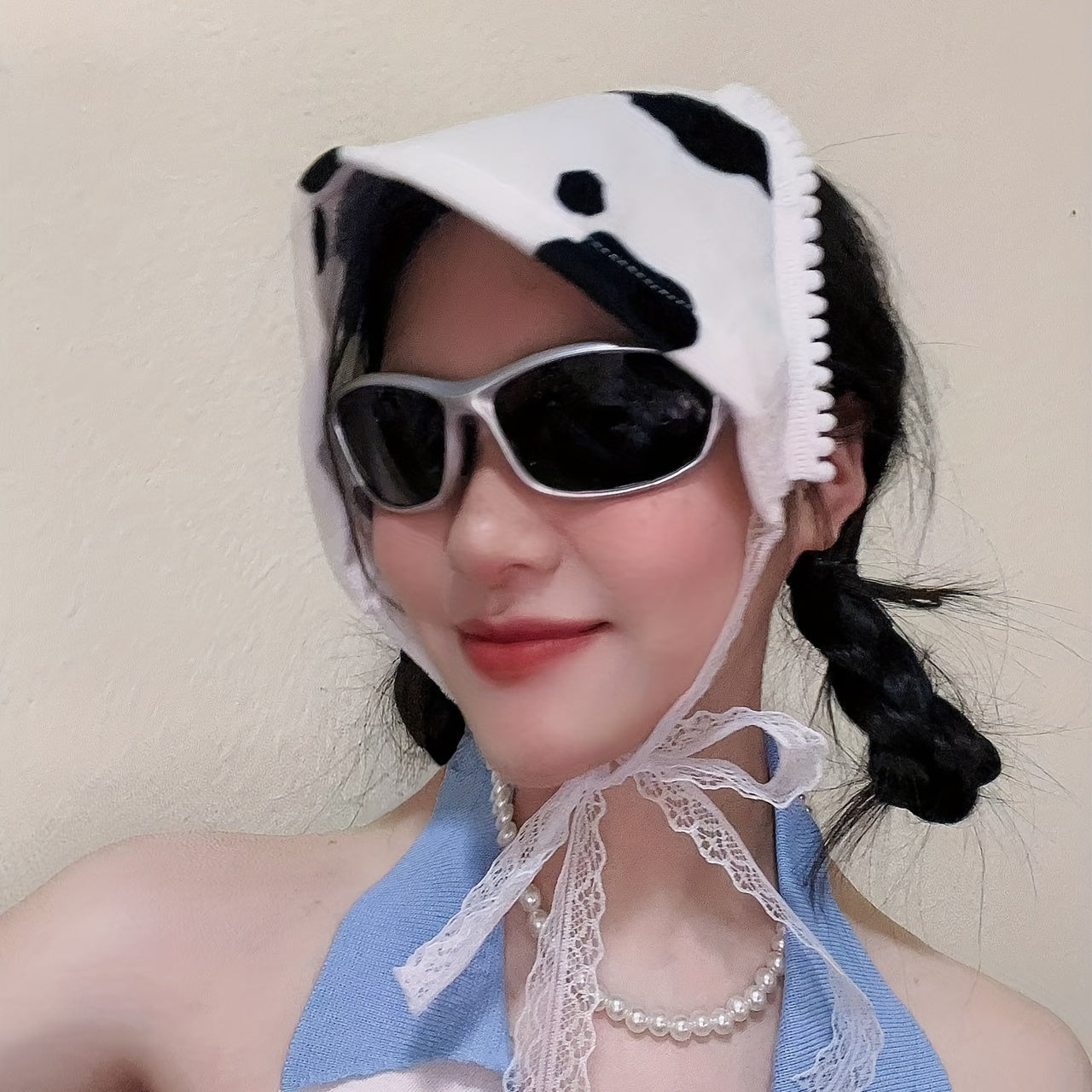 90s Cow Pattern Triangle Scarf Y2K Turban Bandana Women Head Wrap