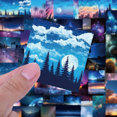 60pcs Starry Sky Cartoon Night Scenery Waterproof Sticker Pack