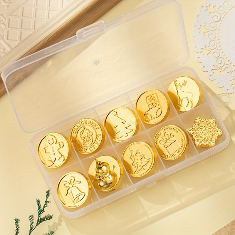 10 Pcs Christmas Seal Stamp Box, Fire Lacquer Brass Seal Stamp Accessories