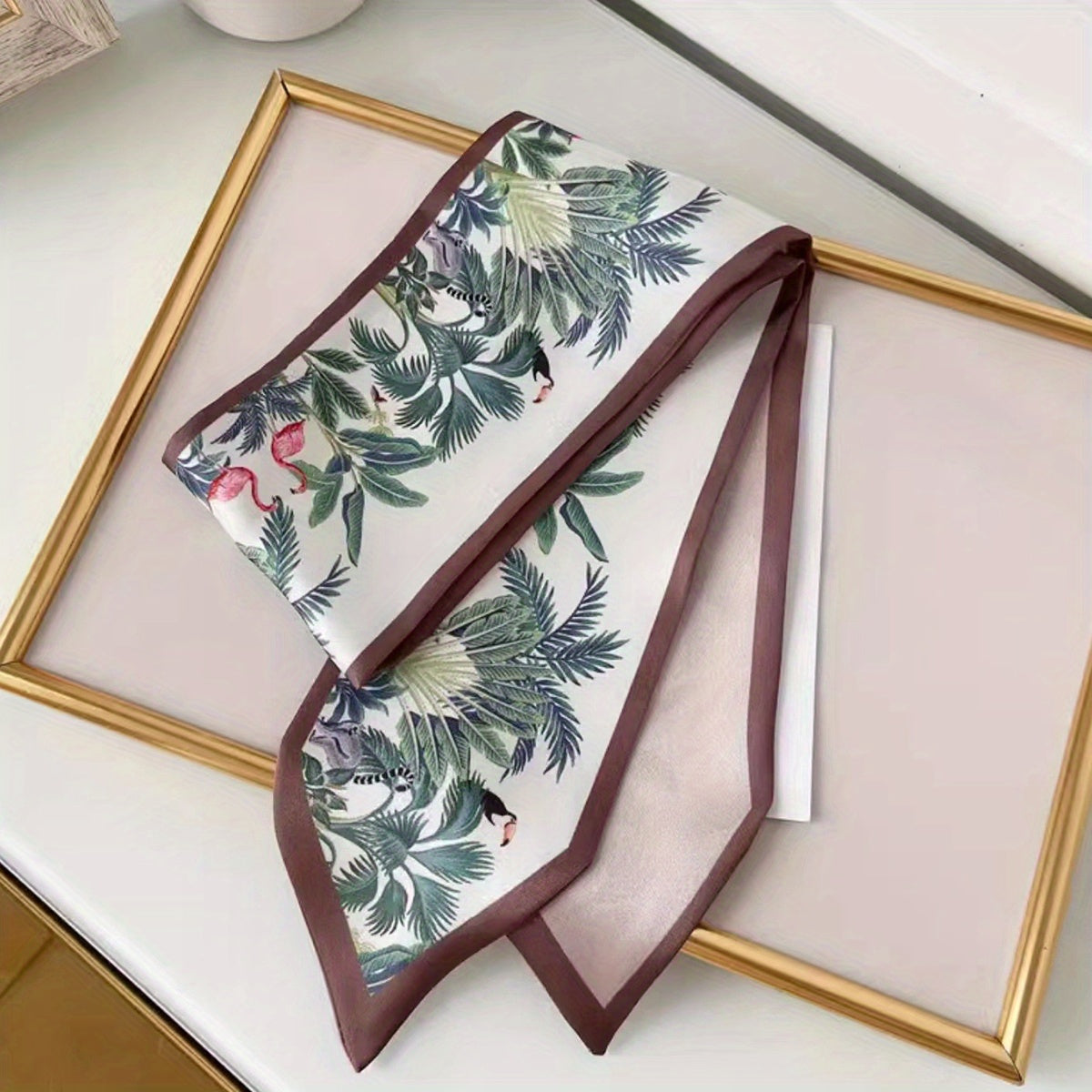 Floral Print Hair Ribbon Scarf Silky Neck Scarf Twill Handle Wrist Scarf
