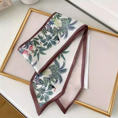 Floral Print Hair Ribbon Scarf Silky Neck Scarf Twill Handle Wrist Scarf