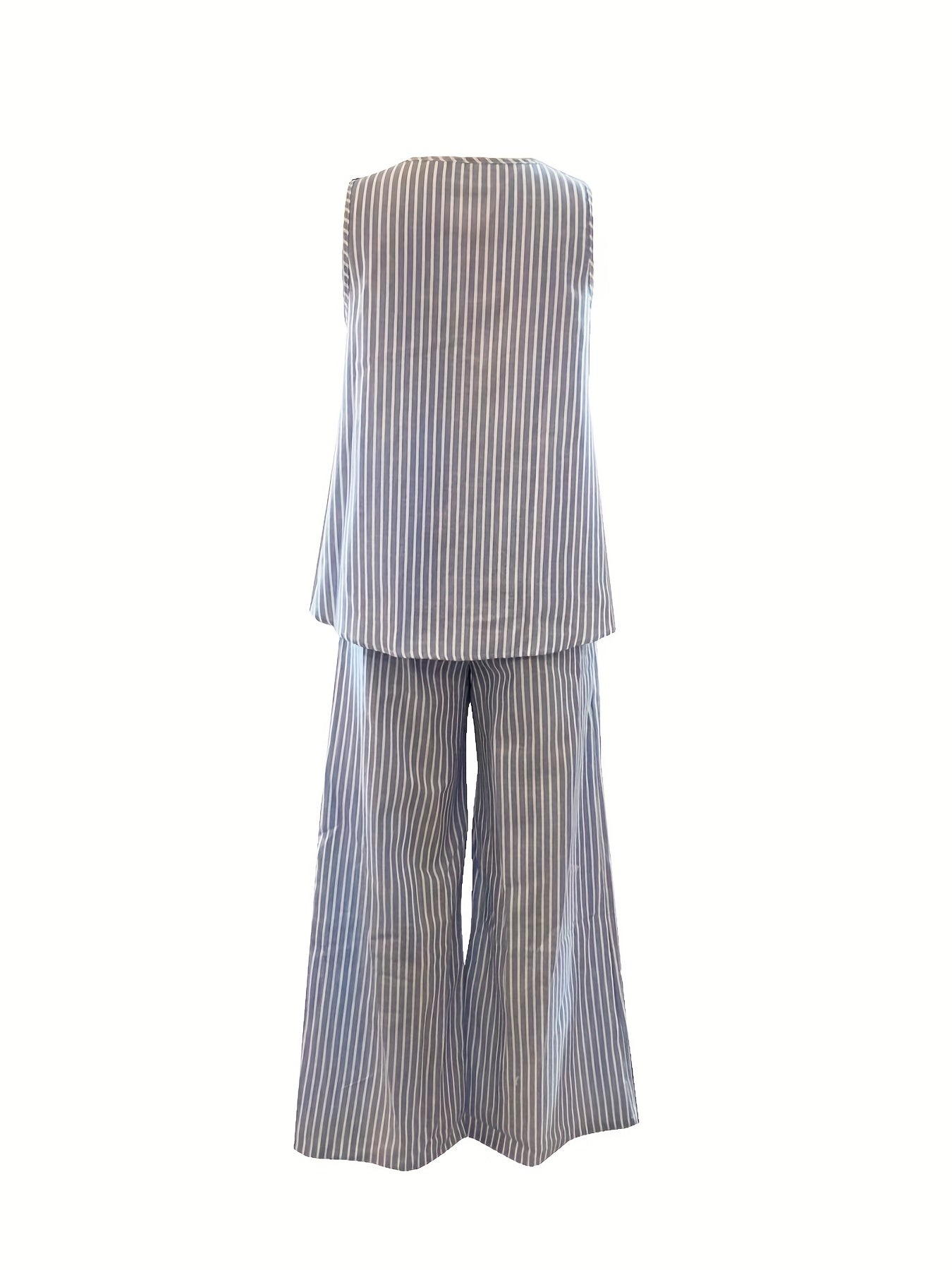 Stripe Print Two piece Set Crew Neck Tank Top & Wide Leg Pants