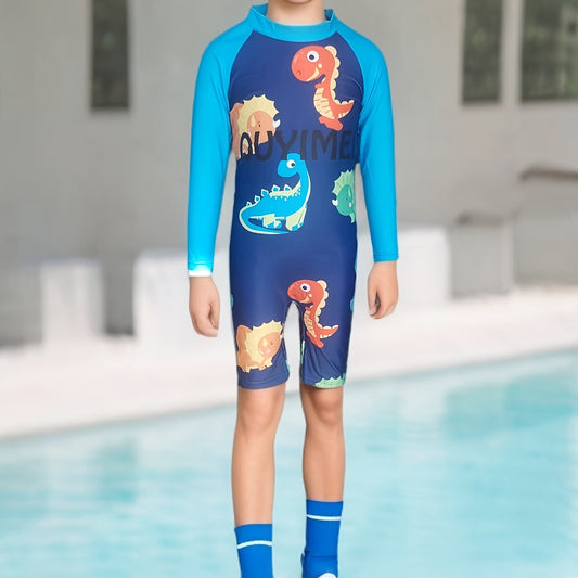 Colorful Dinosaur One piece Swimsuit For Boys Long sleeve Surfing Suit