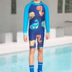 Colorful Dinosaur One piece Swimsuit For Boys Long sleeve Surfing Suit