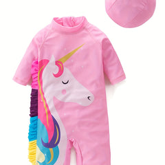 Toddler Girls Pink Unicorn Swimsuit & Swimming Cap Set