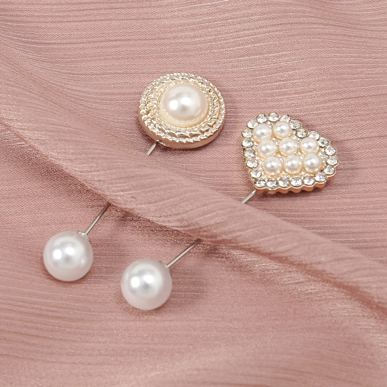 3pc Geometric Love Pin Brooches with Faux Pearl and Rhinestone for Women