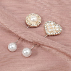 3pc Geometric Love Pin Brooches with Faux Pearl and Rhinestone for Women