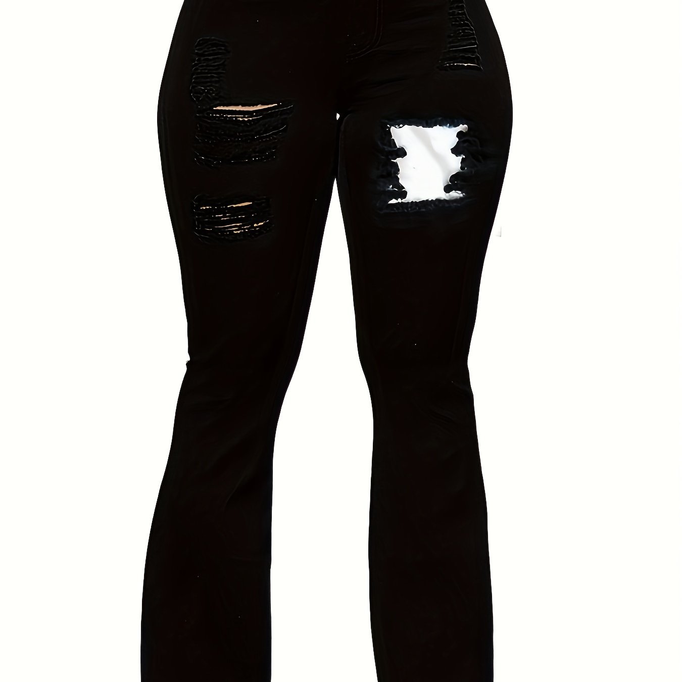 Ripped Holes Flared Jeans Bell Bottom Slim Fit Stretch Distressed Denim Pants
