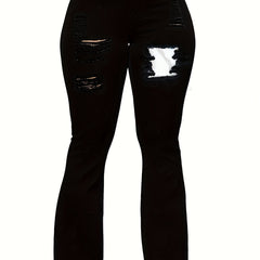 Ripped Holes Flared Jeans Bell Bottom Slim Fit Stretch Distressed Denim Pants