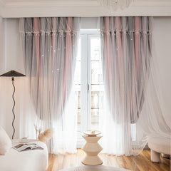 Blackout Curtains with Self Stick Rodless and Lace Sheer Tieback