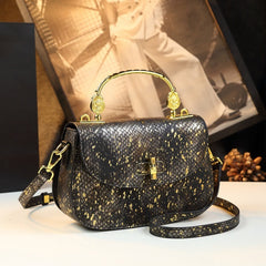 Modern Snake Pattern Handbag with Golden Tone Hardware