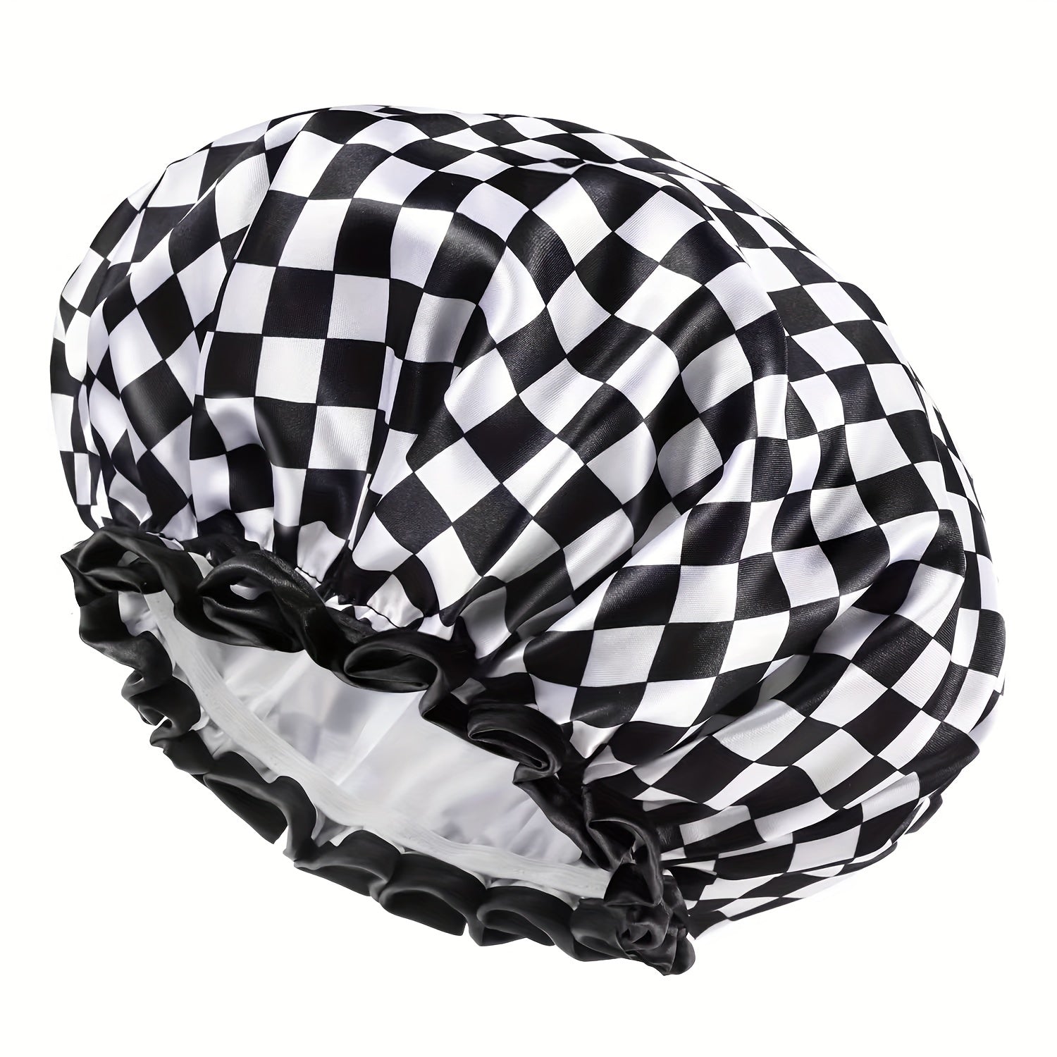 Checkerboard Pattern Hair Drying Cap Waterproof Shower Cap