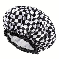 Checkerboard Pattern Hair Drying Cap Waterproof Shower Cap