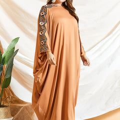 Tribal Abaya Dress Women's Plus Floral Appliques Batwing Sleeve