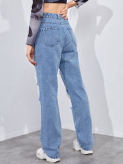 Distressed High Waist Wide Leg Jeans