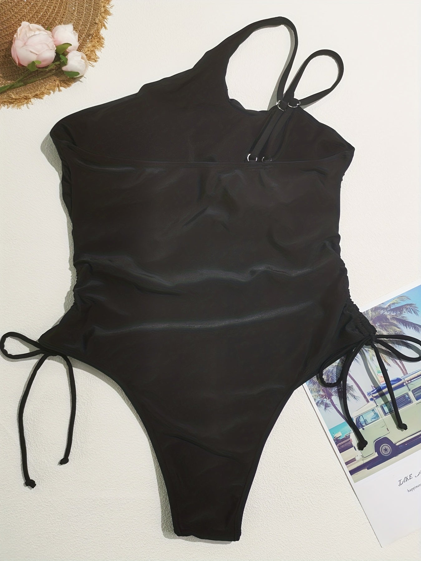 One Shoulder Drawstring One Piece Swimsuit High Stretch