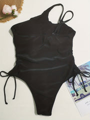 One Shoulder Drawstring One Piece Swimsuit High Stretch