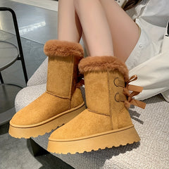 Women's Chunky Snow Boots with Bowknot Detail