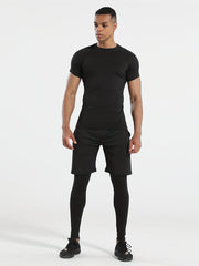 Men's 3-Pc Short Sleeve T-shirt Shorts Leggings Quick Drying Gym Outfit